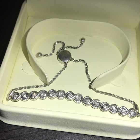 Diamond Bolo Infinity Bracelet Sterling Silver - Picture 2 of 7